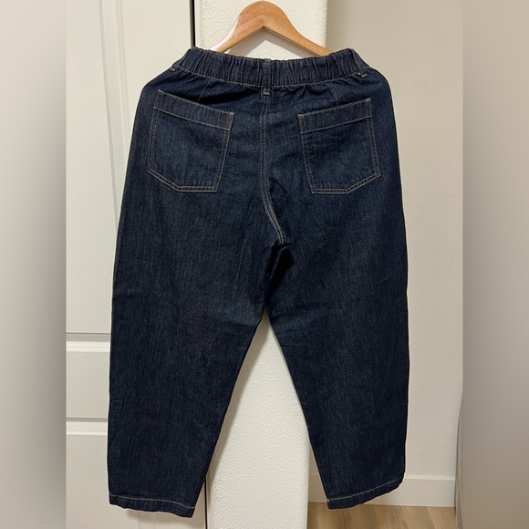 •NEW•UNIQLO 100% Cotton Elastic Waist Barrel Jeans - Picture 9 of 9